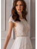 Cap Sleeve Ivory Lace Chiffon Boho Wedding Dress